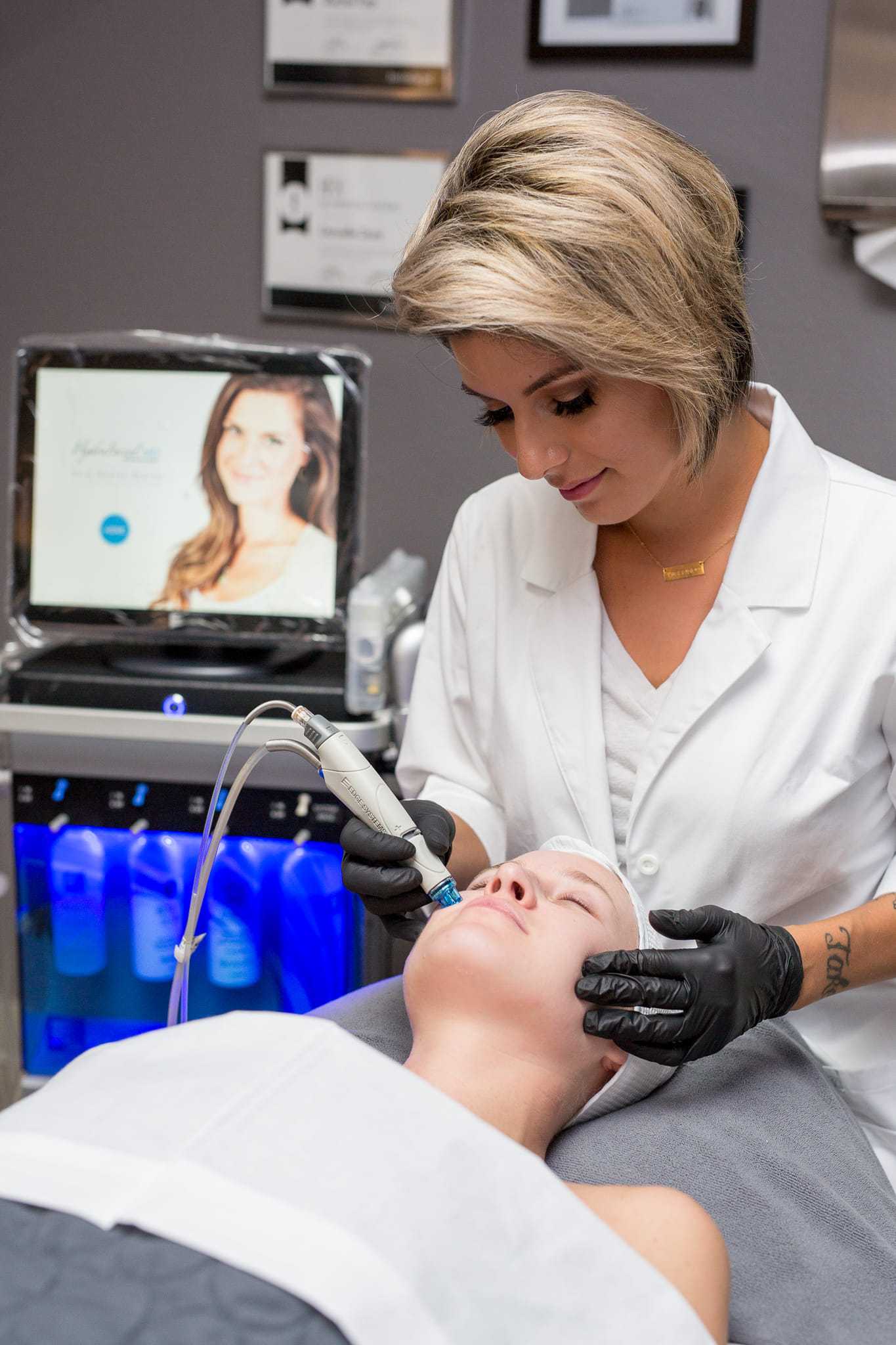 Professional skincare treatment session in progress.